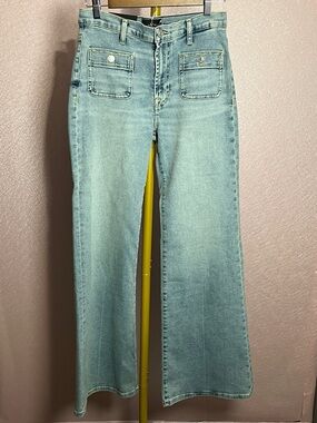 7 For All Mankind Light Blue Wide-Leg Jeans with Front Patch Pockets
